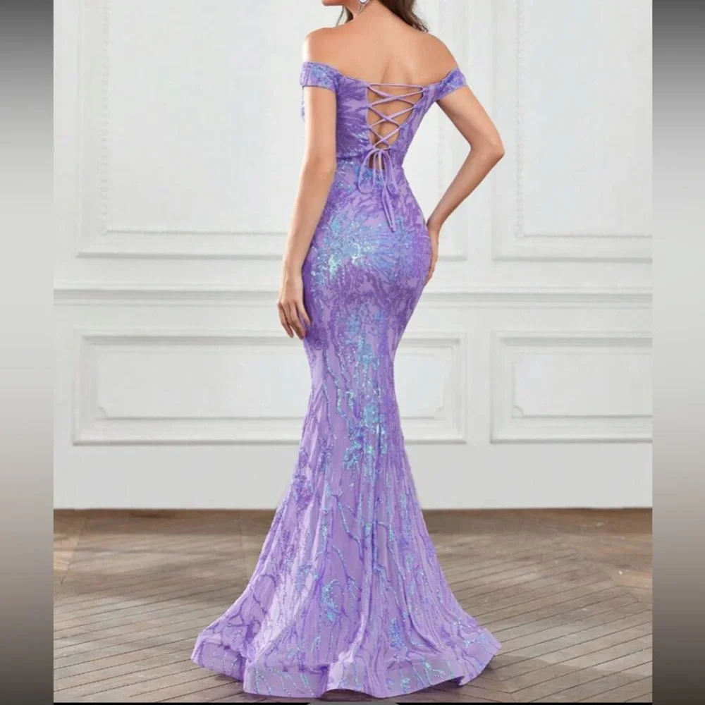 Luxe lace up back mermaid hem party formal sequins dress